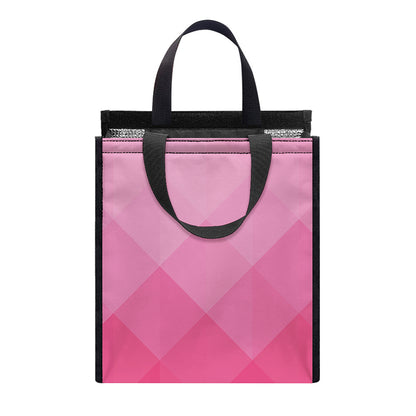 Pink Geometric Square Pattern Print Insulated Lunch Tote