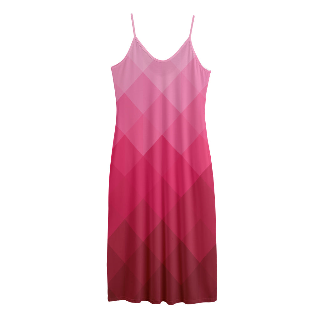 Pink Geometric Square Pattern Print Jersey Midi Cami Dress
