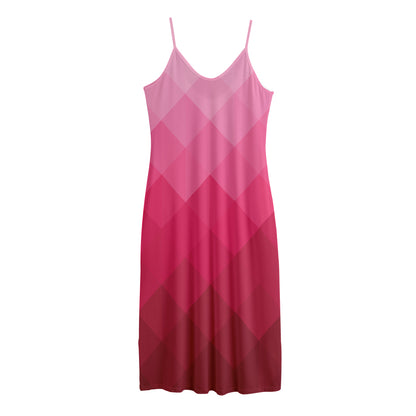Pink Geometric Square Pattern Print Jersey Midi Cami Dress