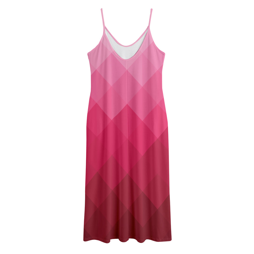 Pink Geometric Square Pattern Print Jersey Midi Cami Dress