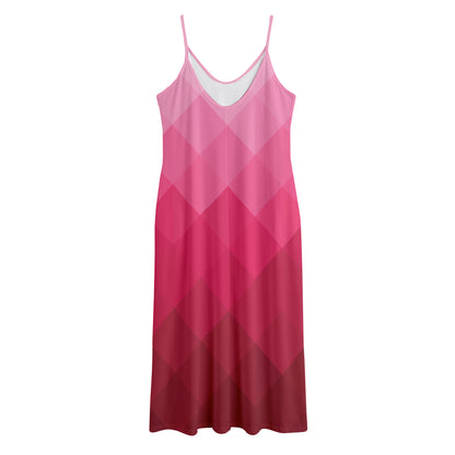 Pink Geometric Square Pattern Print Jersey Midi Cami Dress