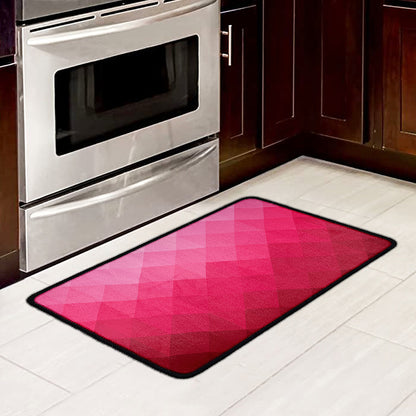 Pink Geometric Square Pattern Print Kitchen Mat
