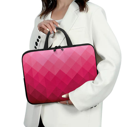 Pink Geometric Square Pattern Print Laptop Sleeve With Handle