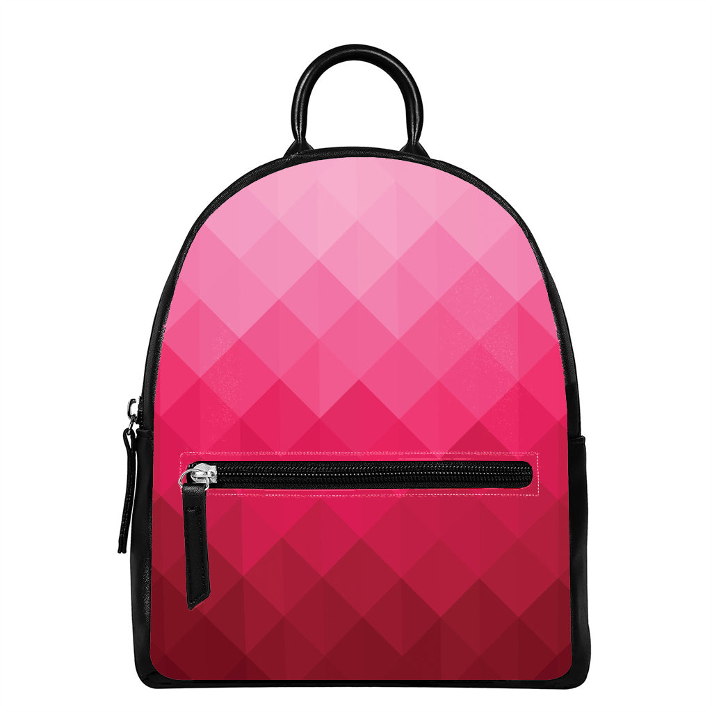 Pink Geometric Square Pattern Print Leather Backpack