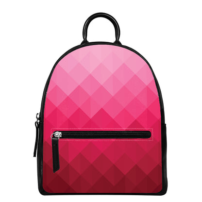 Pink Geometric Square Pattern Print Leather Backpack