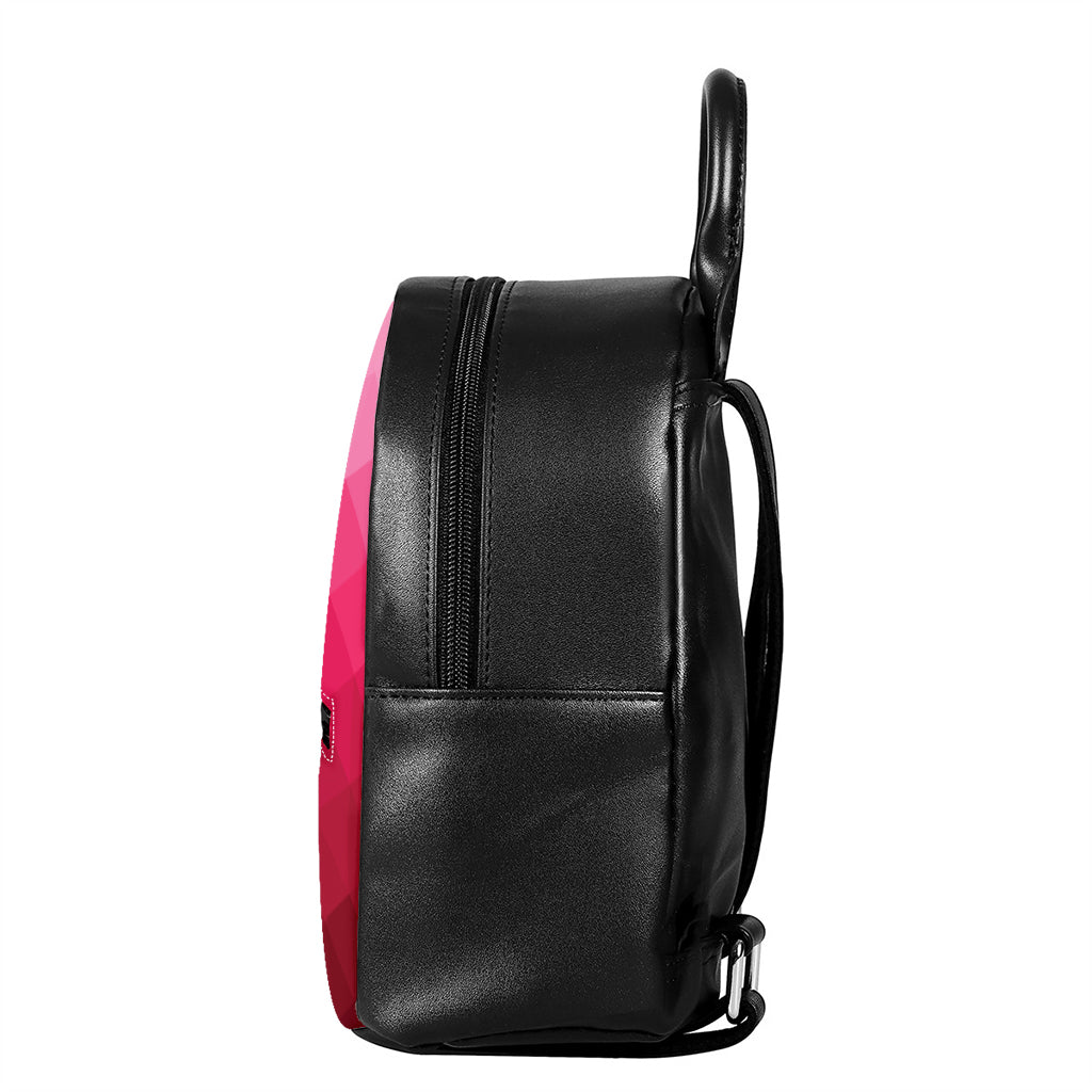 Pink Geometric Square Pattern Print Leather Backpack