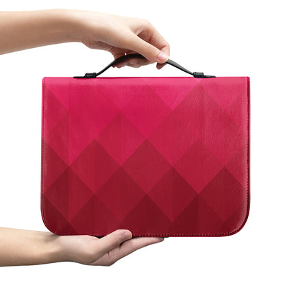 Pink Geometric Square Pattern Print Leather Bible Cover