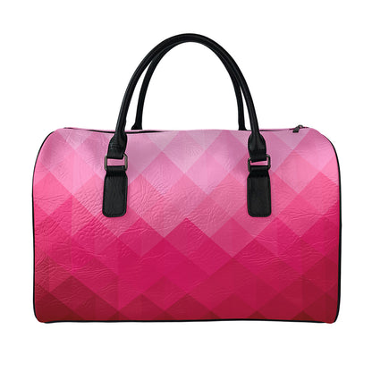 Pink Geometric Square Pattern Print Leather Duffle Bag