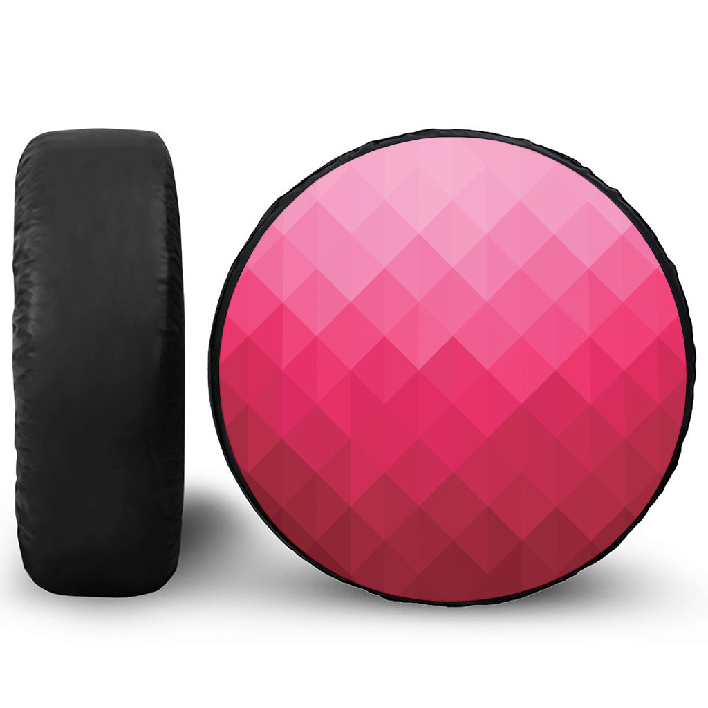 Pink Geometric Square Pattern Print Leather Spare Tire Cover