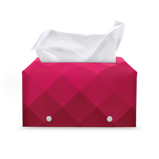 Pink Geometric Square Pattern Print Leather Tissue Box Cover