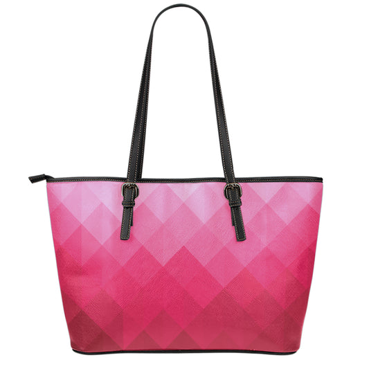 Pink Geometric Square Pattern Print Leather Tote Bag