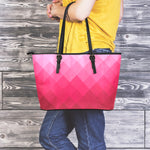 Pink Geometric Square Pattern Print Leather Tote Bag