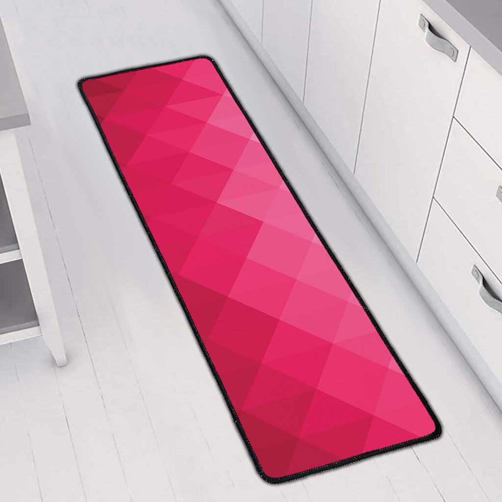 Pink Geometric Square Pattern Print Long Kitchen Mat