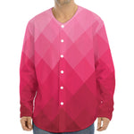 Pink Geometric Square Pattern Print Long Sleeve Baseball Jersey