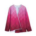 Pink Geometric Square Pattern Print Long Sleeve Short Coat