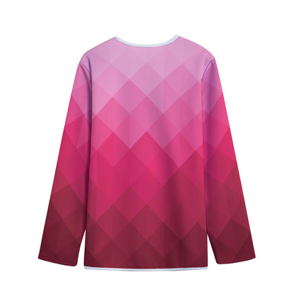 Pink Geometric Square Pattern Print Long Sleeve Short Coat