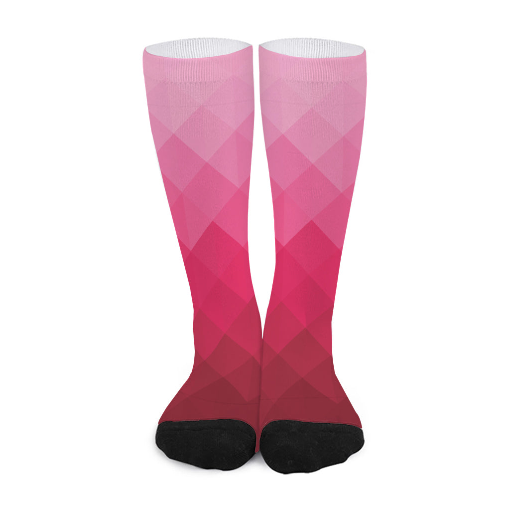 Pink Geometric Square Pattern Print Long Socks