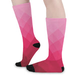 Pink Geometric Square Pattern Print Long Socks