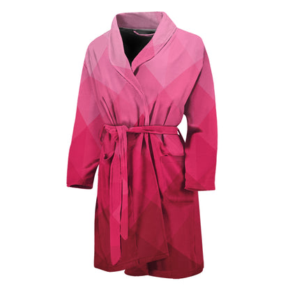 Pink Geometric Square Pattern Print Men's Bathrobe