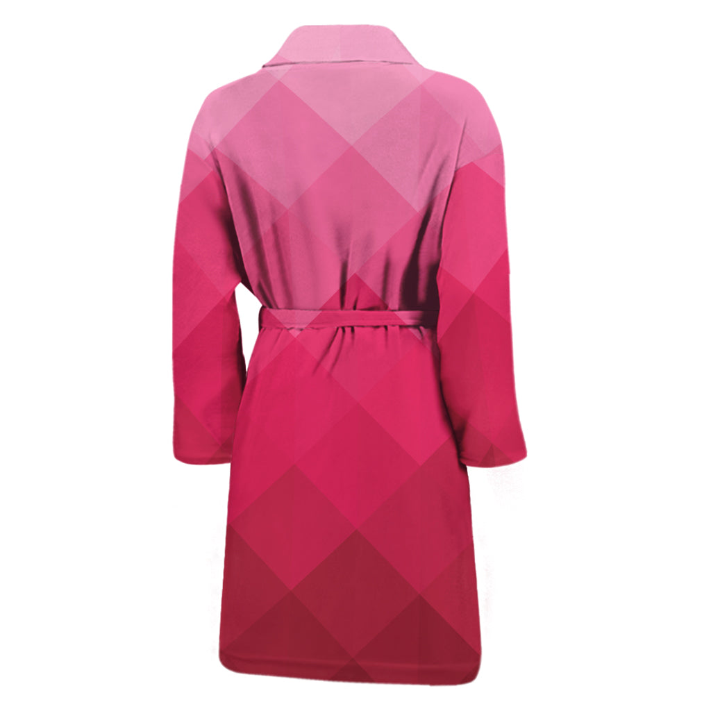 Pink Geometric Square Pattern Print Men's Bathrobe