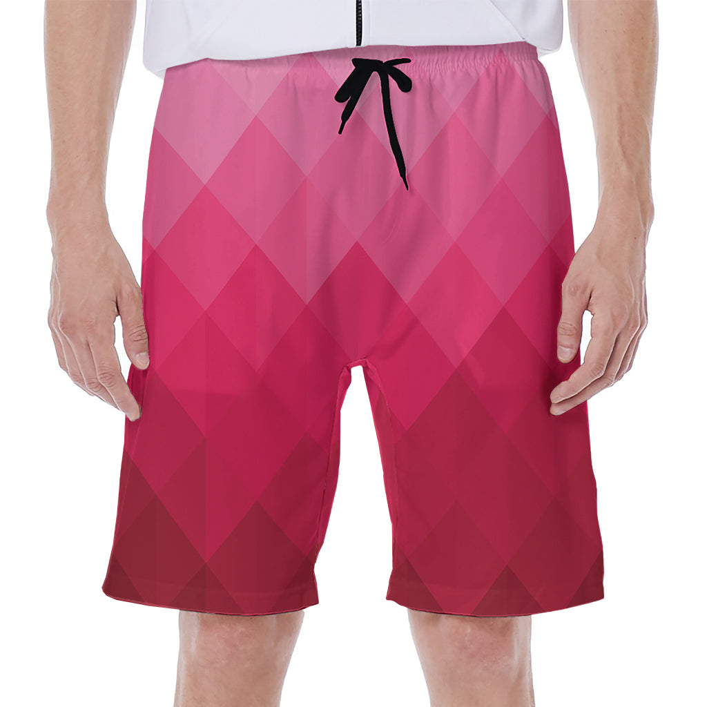 Pink Geometric Square Pattern Print Men's Beach Shorts