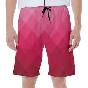 Pink Geometric Square Pattern Print Men's Beach Shorts