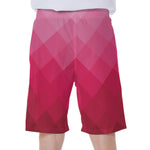 Pink Geometric Square Pattern Print Men's Beach Shorts