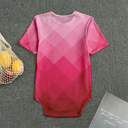 Pink Geometric Square Pattern Print Men's Bodysuit
