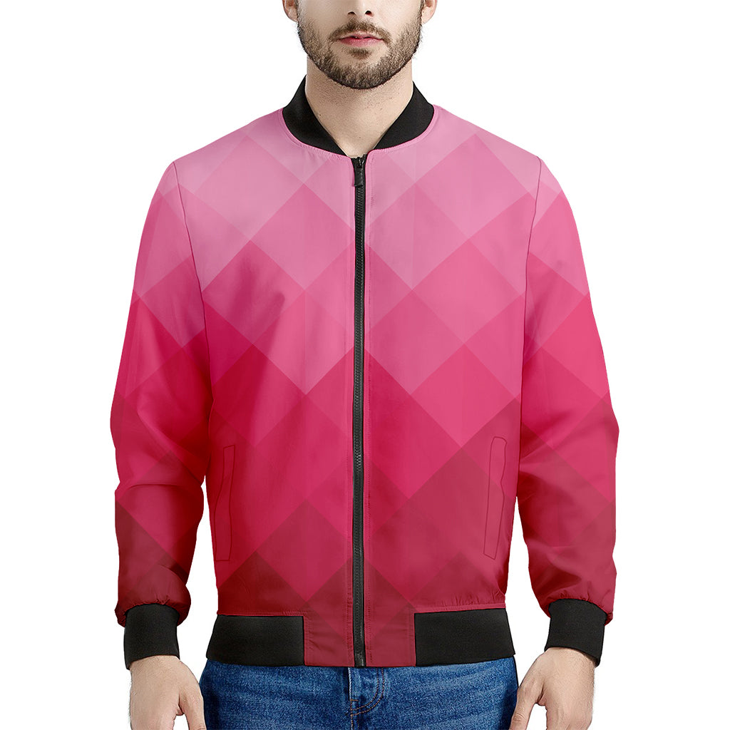 Pink Geometric Square Pattern Print Men's Bomber Jacket