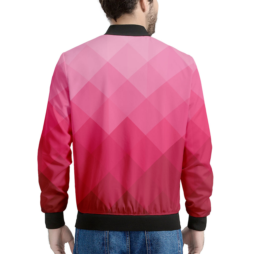 Pink Geometric Square Pattern Print Men's Bomber Jacket