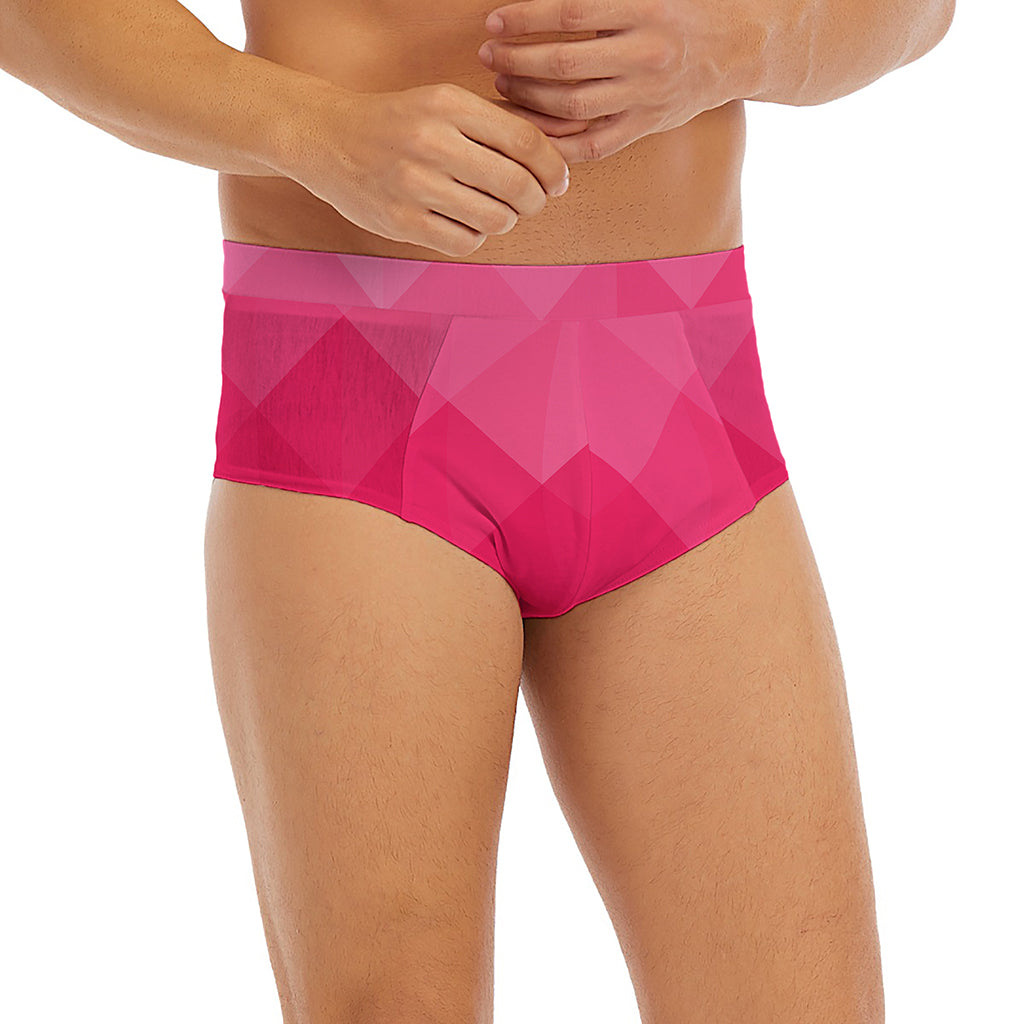 Pink Geometric Square Pattern Print Men's Briefs