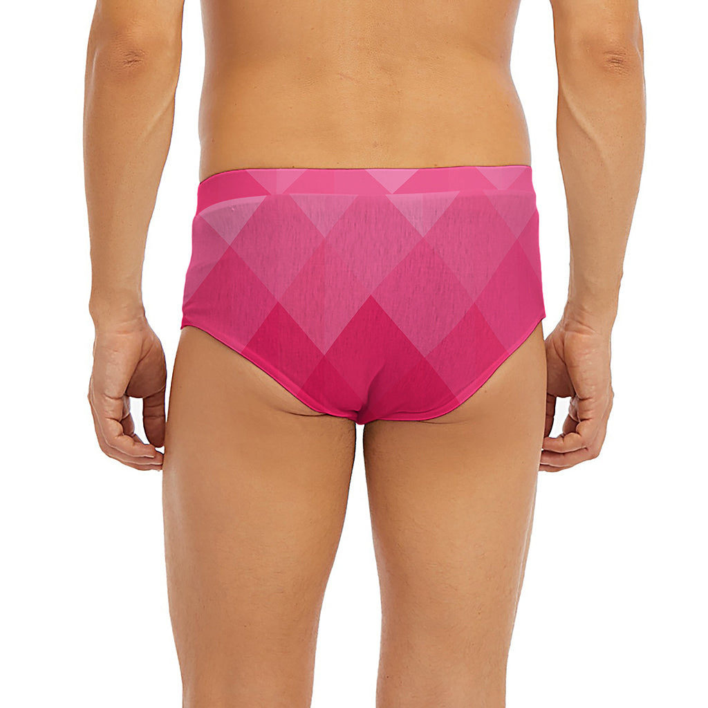 Pink Geometric Square Pattern Print Men's Briefs