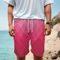 Pink Geometric Square Pattern Print Men's Cargo Shorts