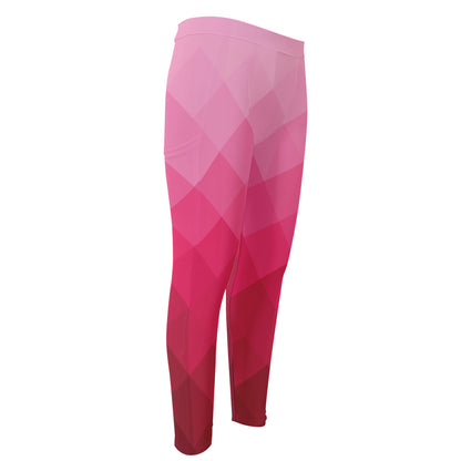 Pink Geometric Square Pattern Print Men's Compression Pants