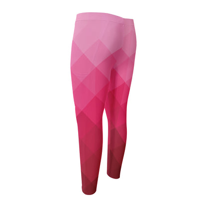 Pink Geometric Square Pattern Print Men's Compression Pants