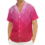 Pink Geometric Square Pattern Print Men's Deep V-Neck Shirt