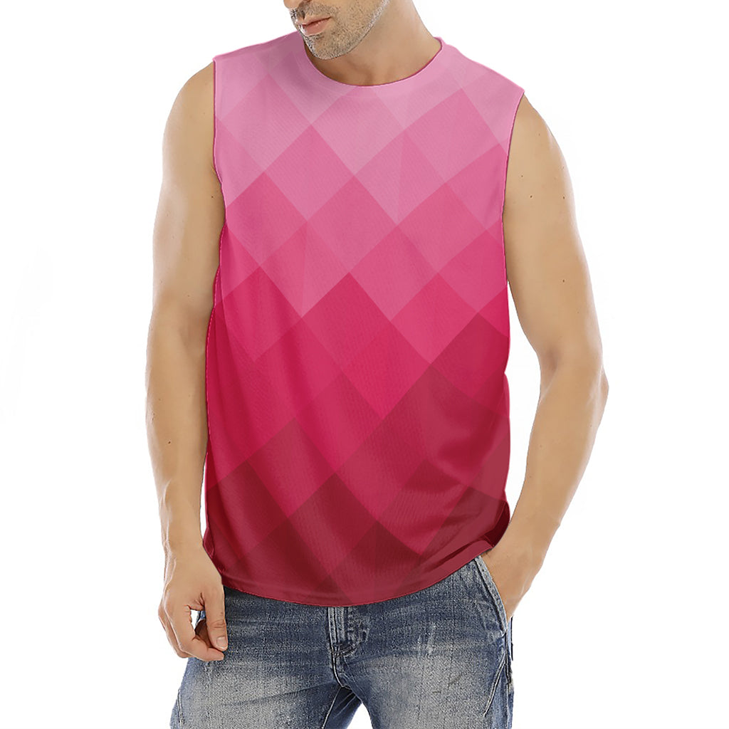 Pink Geometric Square Pattern Print Men's Fitness Tank Top