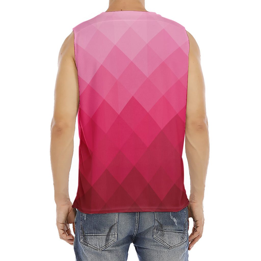 Pink Geometric Square Pattern Print Men's Fitness Tank Top