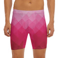 Pink Geometric Square Pattern Print Men's Long Boxer Briefs