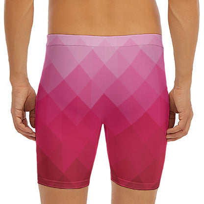 Pink Geometric Square Pattern Print Men's Long Boxer Briefs
