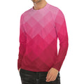 Pink Geometric Square Pattern Print Men's Long Sleeve Rash Guard