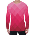 Pink Geometric Square Pattern Print Men's Long Sleeve T-Shirt