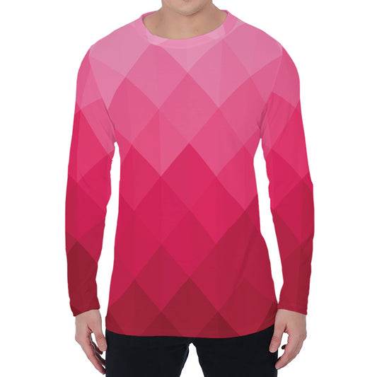 Pink Geometric Square Pattern Print Men's Long Sleeve T-Shirt
