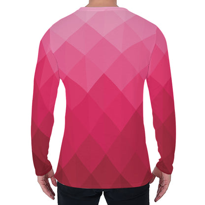 Pink Geometric Square Pattern Print Men's Long Sleeve T-Shirt