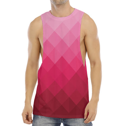 Pink Geometric Square Pattern Print Men's Muscle Tank Top