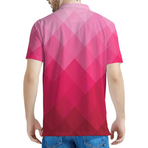 Pink Geometric Square Pattern Print Men's Polo Shirt