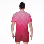 Pink Geometric Square Pattern Print Men's Rompers