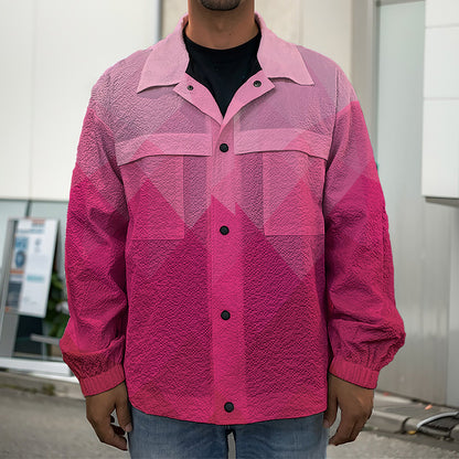 Pink Geometric Square Pattern Print Men's Shirt Jacket