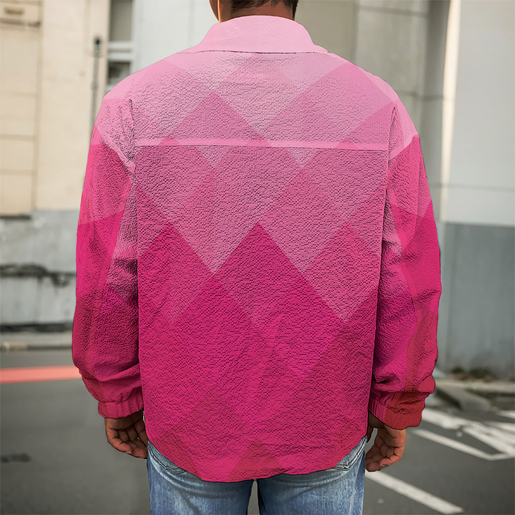 Pink Geometric Square Pattern Print Men's Shirt Jacket