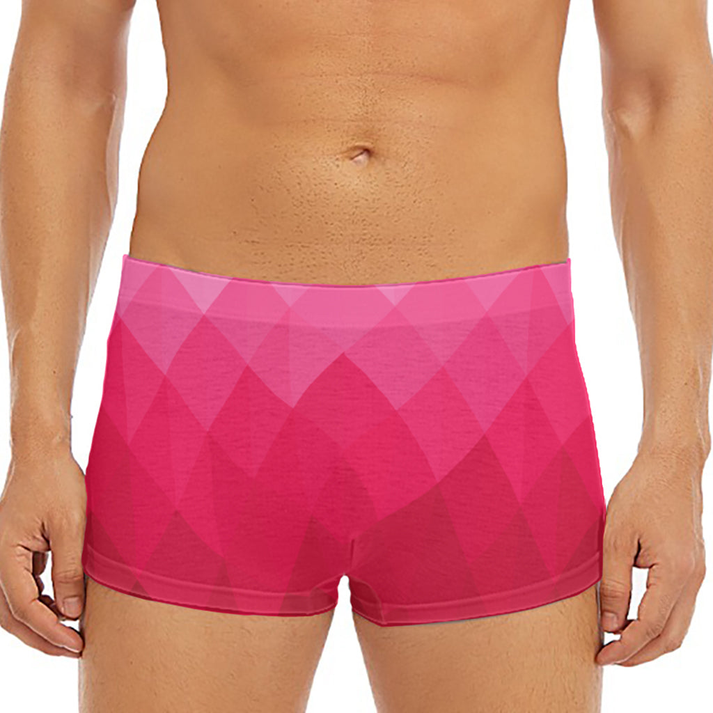 Pink Geometric Square Pattern Print Men's Short Boxer Briefs